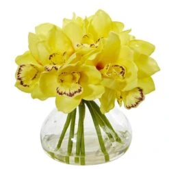Cymbidium Silk Orchid Artificial Arrangement In Glass Vase 9 Cymbidium Silk Orchid Artificial Arrangement In Glass Vase -Artificial Trees Store artificial cymbidium orchid artificial arrangement in glass vase nearly natural yellow 457497