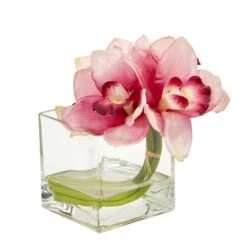 Cymbidium Orchid Artificial Arrangement In Glass Vase (Set Of 2) -Artificial Trees Store artificial cymbidium orchid artificial arrangement in glass vase set of 2 nearly natural 212060