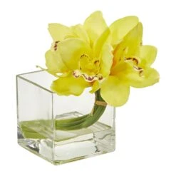 Cymbidium Orchid Artificial Arrangement In Glass Vase (Set Of 2) -Artificial Trees Store artificial cymbidium orchid artificial arrangement in glass vase set of 2 nearly natural 438971