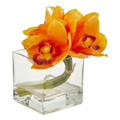 Cymbidium Orchid Artificial Arrangement In Glass Vase (Set Of 2) -Artificial Trees Store artificial cymbidium orchid artificial arrangement in glass vase set of 2 nearly natural 586666