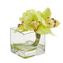 Cymbidium Orchid Artificial Arrangement In Glass Vase (Set Of 2) -Artificial Trees Store artificial cymbidium orchid artificial arrangement in glass vase set of 2 nearly natural 675508