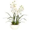 Cymbidium W/White Vase Silk Flower Arrangement