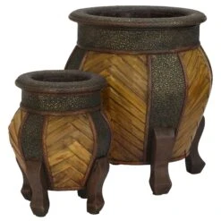 Decorative Rounded Wood Planters (Set Of 2)