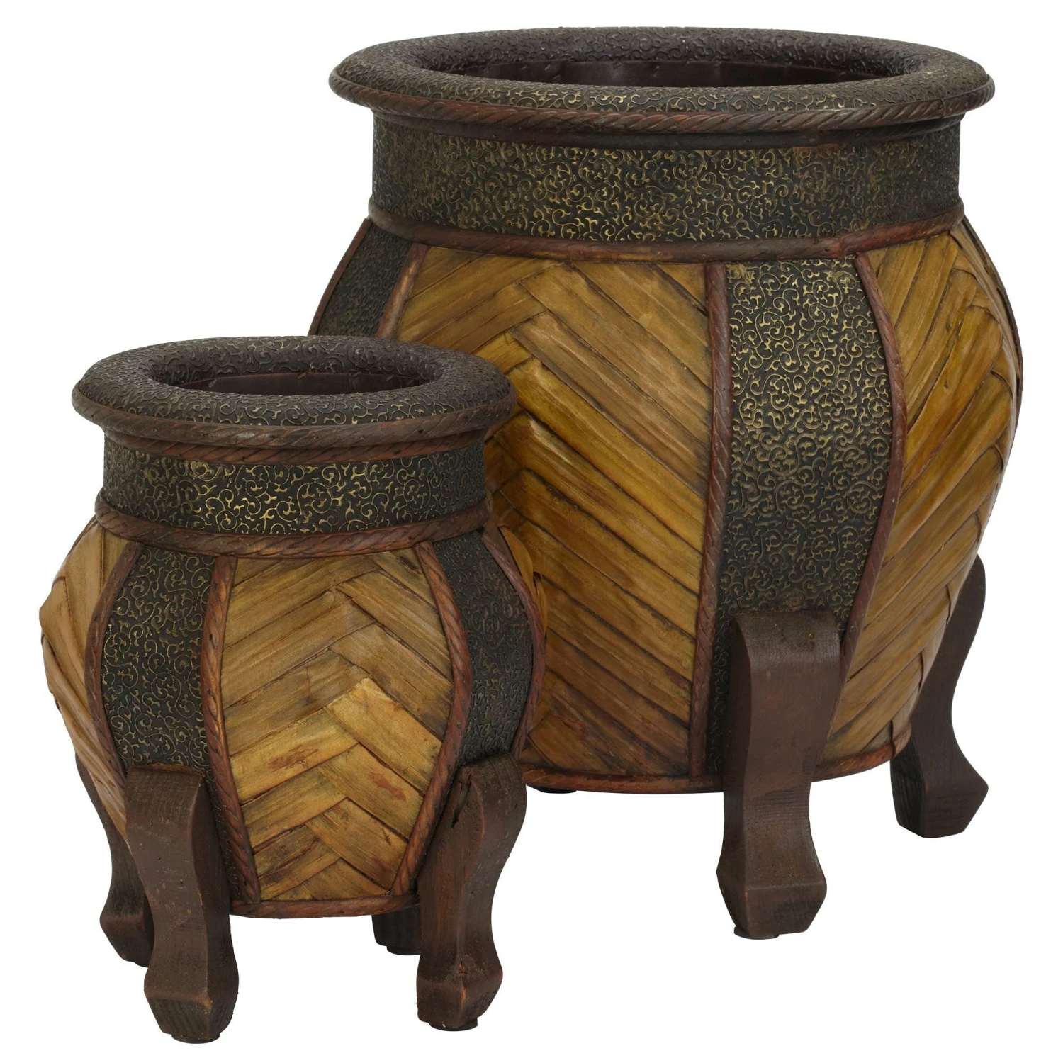 Decorative Rounded Wood Planters (Set Of 2) 1 Decorative Rounded Wood Planters (Set Of 2)