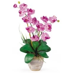 Double Stem Phalaenopsis Silk Orchid Arrangement -Artificial Trees Store artificial double stem phalaenopsis silk orchid arrangement nearly natural mauve 690629