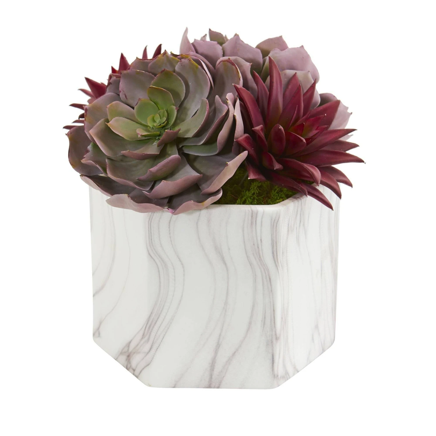 Echeveria And Spike Agave Succulent Artificial Plant In Marble Vase 1 Echeveria And Spike Agave Succulent Artificial Plant In Marble Vase