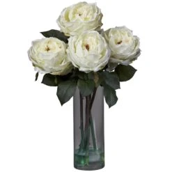 Fancy Rose W/Cylinder Vase Silk Flower Arrangement 6 Fancy Rose W/Cylinder Vase Silk Flower Arrangement -Artificial Trees Store artificial fancy rose wcylinder vase silk flower arrangement nearly natural white 955037