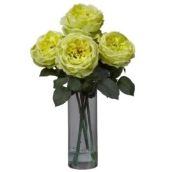 Fancy Rose W/Cylinder Vase Silk Flower Arrangement 7 Fancy Rose W/Cylinder Vase Silk Flower Arrangement -Artificial Trees Store artificial fancy rose wcylinder vase silk flower arrangement nearly natural yellow 197488