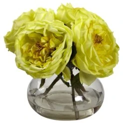 Fancy Rose W/Vase -Artificial Trees Store artificial fancy rose wvase nearly natural yellow 254963
