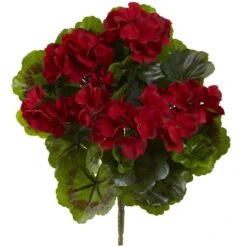 Geranium Artificial Bush UV Resistant (Indoor/Outdoor) (Set Of 4) -Artificial Trees Store artificial geranium artificial bush uv resistant indooroutdoor set of 4 nearly natural red 532610