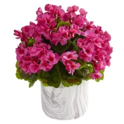 Geranium Artificial Plant In Marble Finished Vase UV Resistant (Indoor/Outdoor)