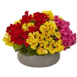 Geranium Artificial Plant In Stone Planter UV Resistant (Indoor/Outdoor)