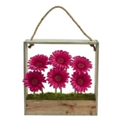 Gerber Daisy Garden In Hanging Frame -Artificial Trees Store artificial gerber daisy garden in hanging frame nearly natural beauty 115356