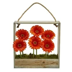 Gerber Daisy Garden In Hanging Frame -Artificial Trees Store artificial gerber daisy garden in hanging frame nearly natural orange 331943
