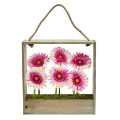 Gerber Daisy Garden In Hanging Frame -Artificial Trees Store artificial gerber daisy garden in hanging frame nearly natural pink 357082