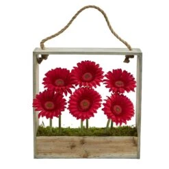 Gerber Daisy Garden In Hanging Frame -Artificial Trees Store artificial gerber daisy garden in hanging frame nearly natural red 860268