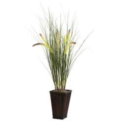 Grass W/Cattails & Bamboo Planter