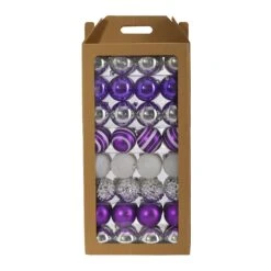 Holiday Shatterproof, 64 Count Christmas Tree Ornament Set, 80mm With Re-Useable Box -Artificial Trees Store artificial holiday shatterproof 64 count christmas tree ornament set 80mm with re useable box nearly natural purple 673764