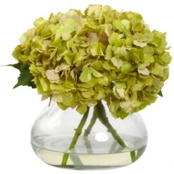 Large Blooming Hydrangea W/Vase 6 Large Blooming Hydrangea W/Vase -Artificial Trees Store artificial large blooming hydrangea wvase nearly natural green 991132