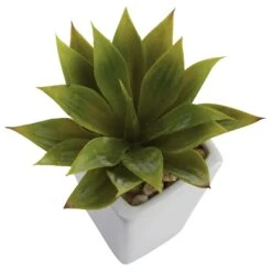 Mini Agave W/ Planter (Set Of 3) White -Artificial Trees Store artificial mini agave w planter set of 3 white nearly natural 388084