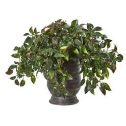 Mini Melon Artificial Plant In Ribbed Metal Planter UV Resistant