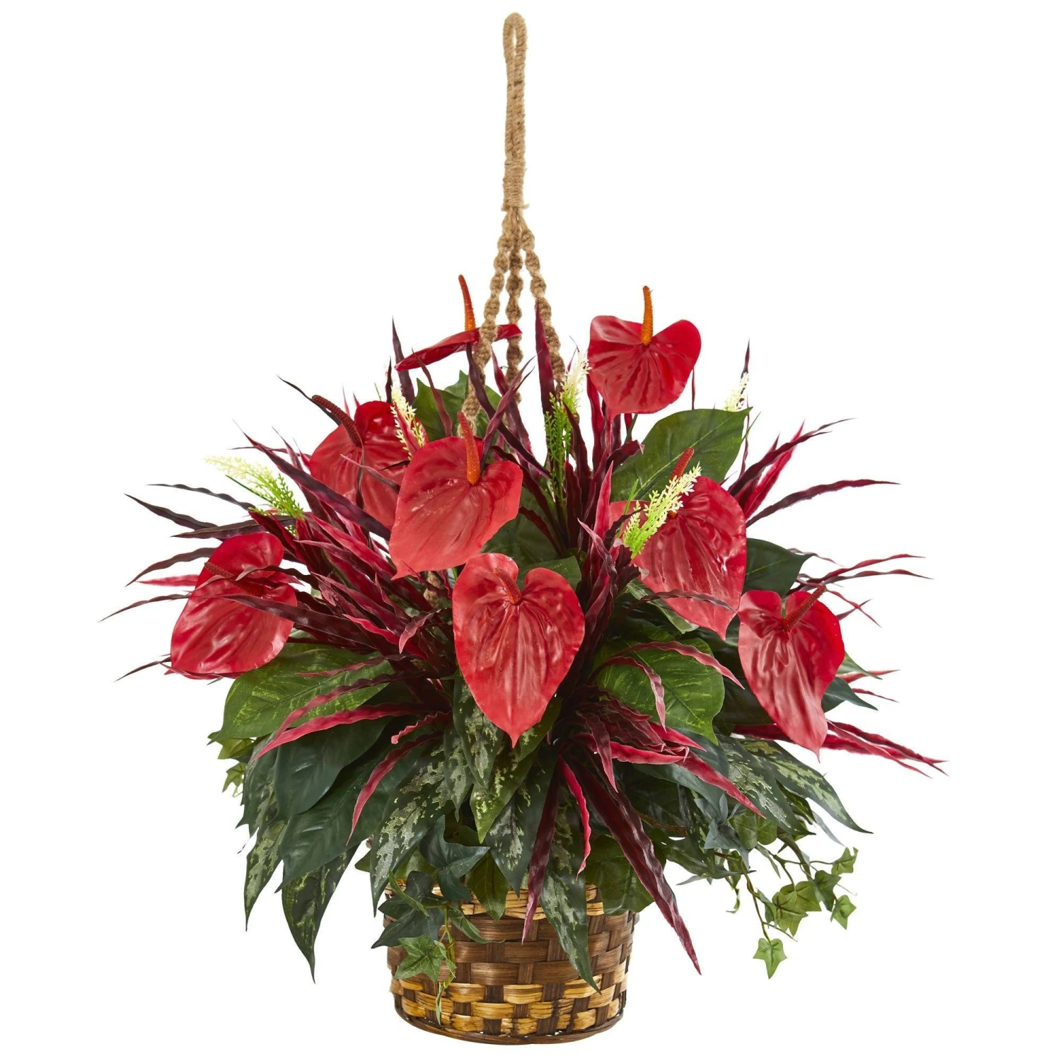 Mixed Anthurium Hanging Basket Artificial Plant 1 Mixed Anthurium Hanging Basket Artificial Plant