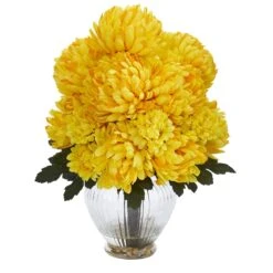Mum Artificial Arrangement In Vase -Artificial Trees Store artificial mum artificial arrangement in vase nearly natural yellow 822767