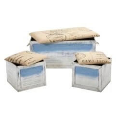 Ocean Breeze Storage Boxes, Bench And Seating Set (Set Of 3) -Artificial Trees Store artificial ocean breeze storage boxes bench and seating set set of 3 nearly natural 755541