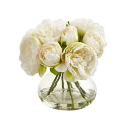 Silk Peony Artificial Arrangement In Vase -Artificial Trees Store artificial peony artificial arrangement in vase nearly natural white 603699