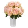 Peony Artificial Arrangement In White Vase