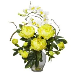 Peony & Orchid Silk Flower Arrangement 5 Peony & Orchid Silk Flower Arrangement -Artificial Trees Store artificial peony orchid silk flower arrangement nearly natural yellow 158081