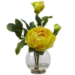 Peony W/Fluted Vase Silk Flower Arrangement 5 Peony W/Fluted Vase Silk Flower Arrangement -Artificial Trees Store artificial peony wfluted vase silk flower arrangement nearly natural yellow 819668