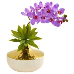 Phalaenopsis Orchid And Agave Artificial Arrangement In Vase -Artificial Trees Store artificial phalaenopsis orchid and agave artificial arrangement in vase nearly natural purple 648087