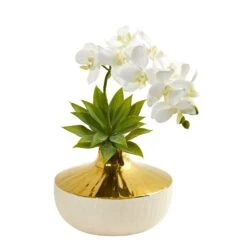 Phalaenopsis Orchid And Agave Artificial Arrangement In Vase -Artificial Trees Store artificial phalaenopsis orchid and agave artificial arrangement in vase nearly natural white 193463
