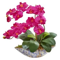 Silk Phalaenopsis Orchid Artificial Arrangement In Vase