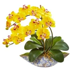 Silk Phalaenopsis Orchid Artificial Arrangement In Vase -Artificial Trees Store artificial phalaenopsis orchid artificial arrangement in vase nearly natural yellow 903126