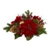 Poinsettia, Berry And Golden Pine Cone Candelabrum Artificial Arrangement