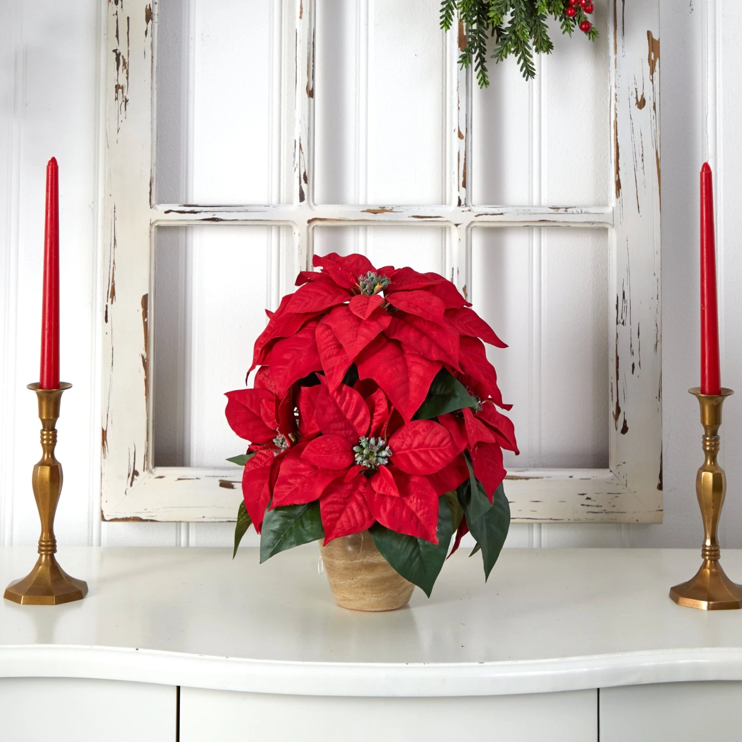 Poinsettia W/Ceramic Vase Silk Flower Arrangement 2 Poinsettia W/Ceramic Vase Silk Flower Arrangement - Image 2