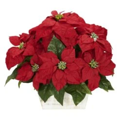Poinsettia W/White Wash Planter Silk Arrangement