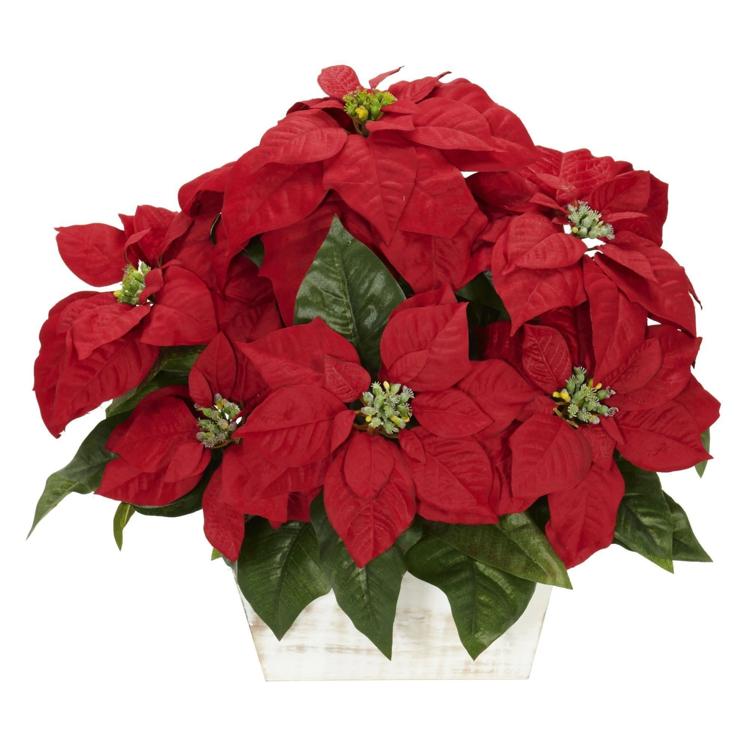 Poinsettia W/White Wash Planter Silk Arrangement 1 Poinsettia W/White Wash Planter Silk Arrangement