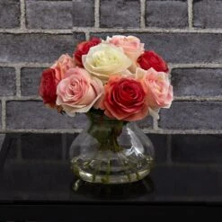 Rose Arrangement W/Vase -Artificial Trees Store artificial rose arrangement wvase nearly natural 367104