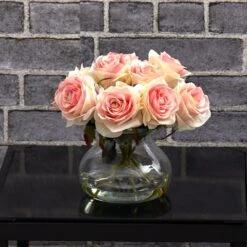 Rose Arrangement W/Vase -Artificial Trees Store artificial rose arrangement wvase nearly natural 665040
