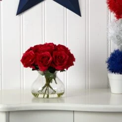 Rose Arrangement W/Vase -Artificial Trees Store artificial rose arrangement wvase nearly natural 947616