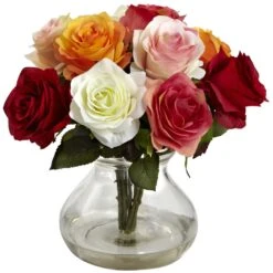 Rose Arrangement W/Vase -Artificial Trees Store artificial rose arrangement wvase nearly natural assorted 659467