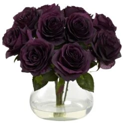 Rose Arrangement W/Vase -Artificial Trees Store artificial rose arrangement wvase nearly natural purple elegance 463709