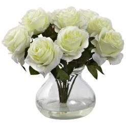 Rose Arrangement W/Vase -Artificial Trees Store artificial rose arrangement wvase nearly natural white 360480
