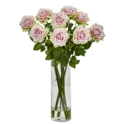 Rose Artificial Arrangement In Cylinder Vase 8 Rose Artificial Arrangement In Cylinder Vase -Artificial Trees Store artificial rose artificial arrangement in cylinder vase nearly natural light pink 741508
