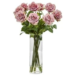 Rose Artificial Arrangement In Cylinder Vase 10 Rose Artificial Arrangement In Cylinder Vase -Artificial Trees Store artificial rose artificial arrangement in cylinder vase nearly natural mauve 492457