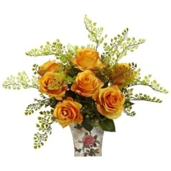 Rose & Maiden Hair W/Floral Planter 10 Rose & Maiden Hair W/Floral Planter -Artificial Trees Store artificial rose maiden hair wfloral planter nearly natural orange yellow 592024