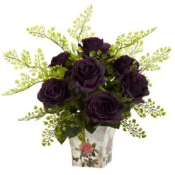 Rose & Maiden Hair W/Floral Planter 11 Rose & Maiden Hair W/Floral Planter -Artificial Trees Store artificial rose maiden hair wfloral planter nearly natural purple elegance 800715